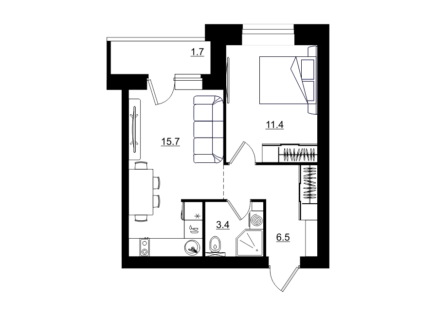 планировка квартиры 39 м2